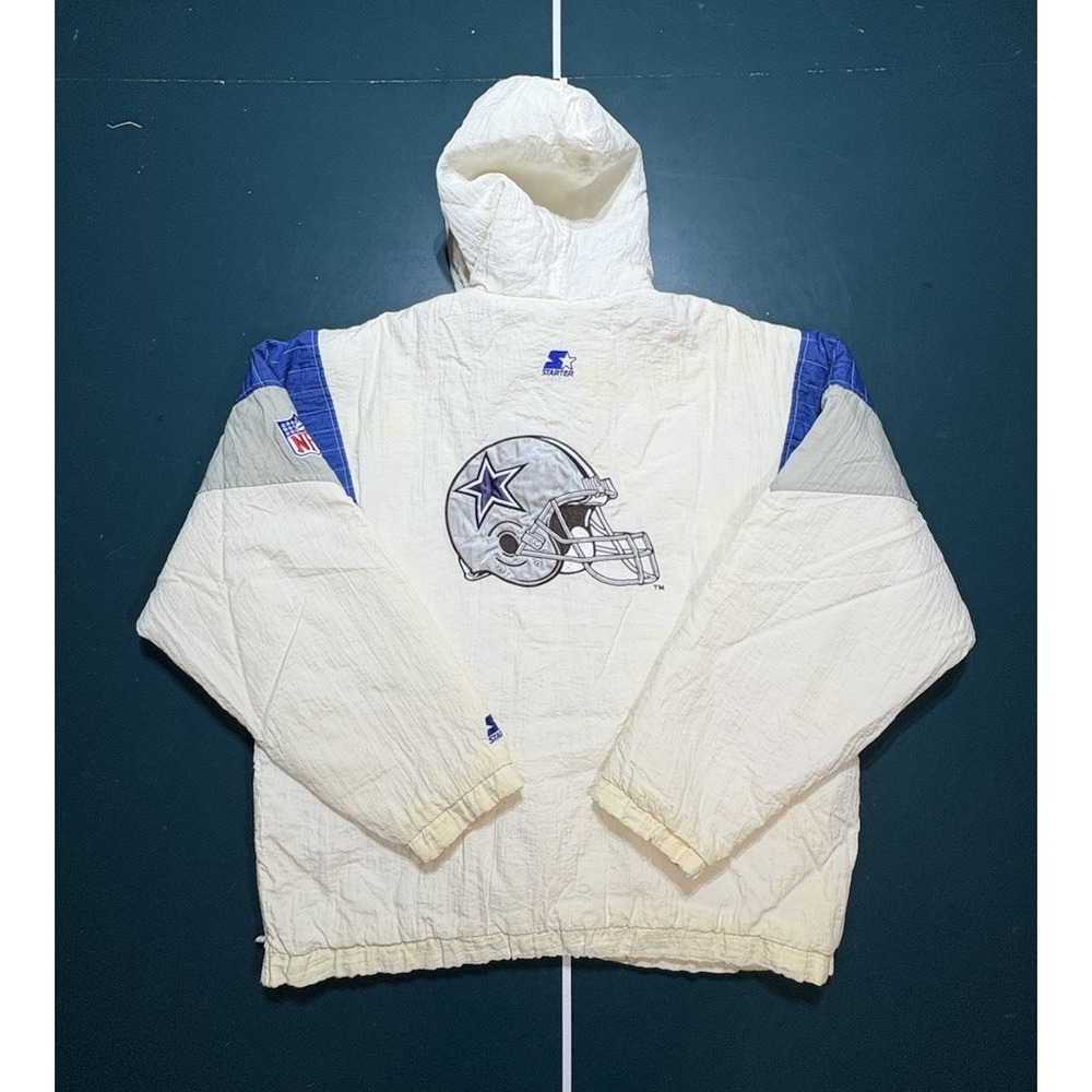 Vintage 90s Starter NFL Dallas Cowboys 1/2 Zip Pullover Hooded Jacket Size XL‎